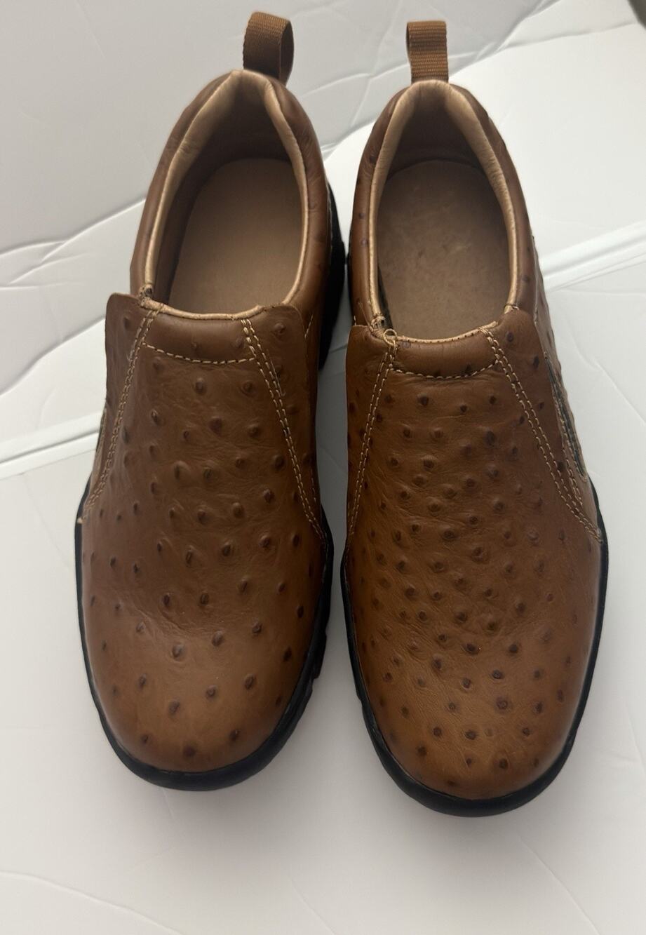 Roper Performance Men’s 9 Brown Ostrich Embossed Slip On Shoes Lug Sole